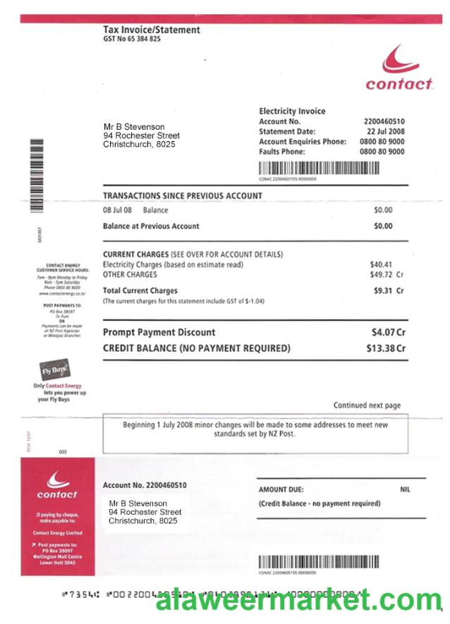 New Zealand Electrcity Bill